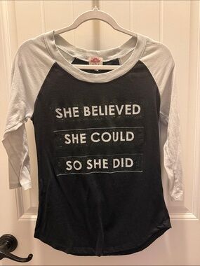 PL Movement Women’s “She Believed She Could” Raglan Long Sleeve Tee (S)
